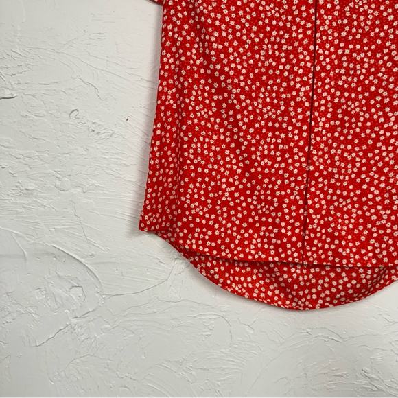 Rebecca Taylor Red Ditsy Floral Blouse Womens 2 Petal Sleeve Silk Blend Top - Picture 8 of 11